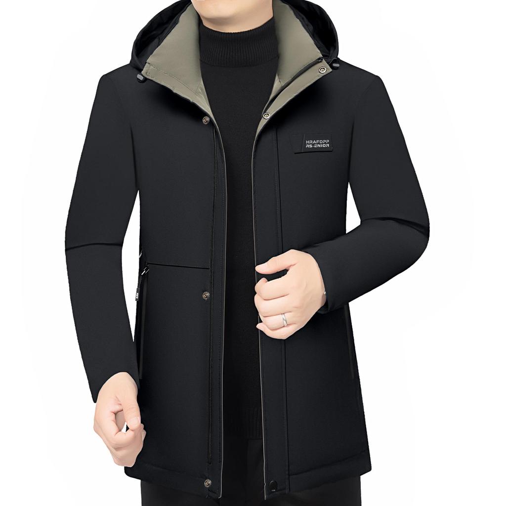 Trendy Men's Winter Hooded Cotton Jacket - Fashionable Business Casual Style, Plus Velvet Warmth for Middle-Aged Dads (2025)