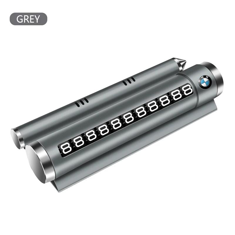 

Metal Car Temporary Parking Card Rotate Phone Number Plate Aluminum Stickers For BMW E30 E36 E39 E46 E60 E90 G20 G30 X1 X3 X5 M сірий