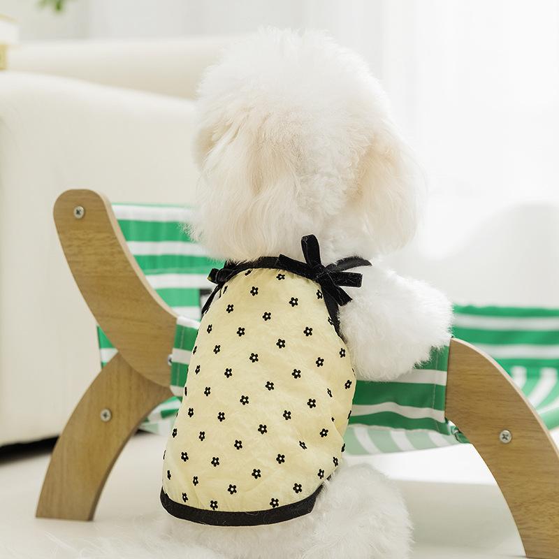 Summer Dog Breathable Thin Hollow Polka Dot Mesh Bow Sling Medium and Small Dog Cat Pet Dog Clothes