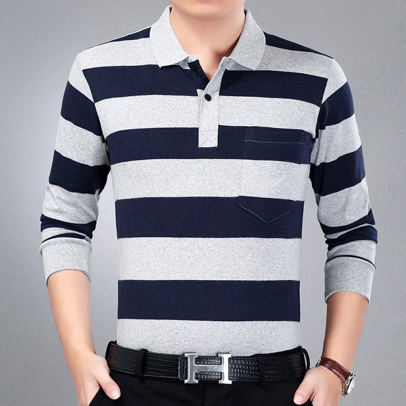 Moda Hombre Nuevo Negocios Camisas Polo Rayadas Coreano Primavera Otoño Casual Manga Larga Solapa Bolsillos Ropa Masculina Algodón Tops 2025