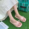 Flip-flops girl wearing slippers in fairy style bow flip-flops soft bottom solid color beach light pinch slippers