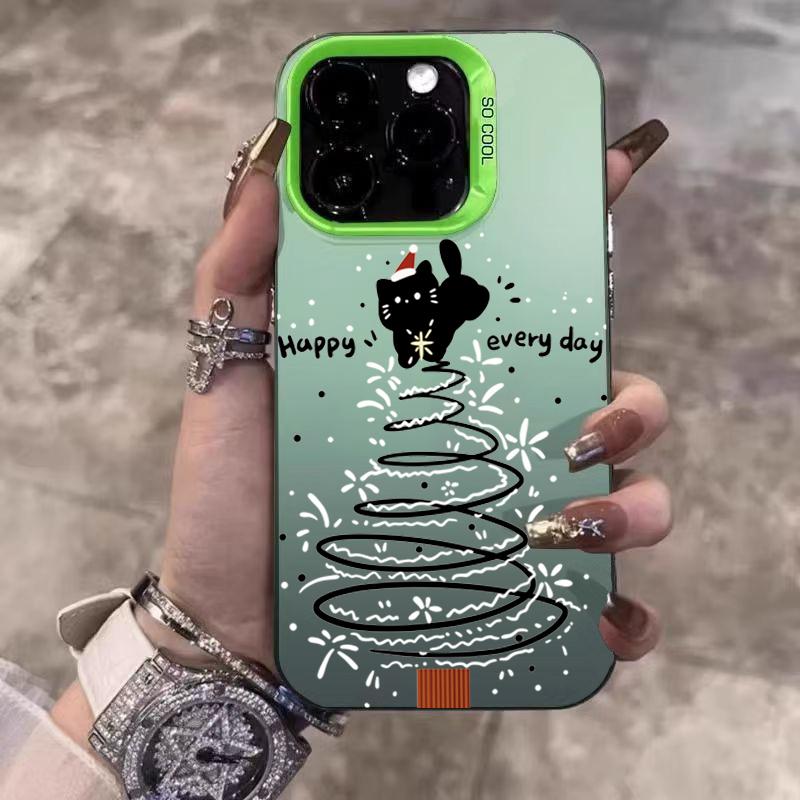 

Christmas Black Cat Electroplate Silver Phone Case For iPhone 17 Pro Max 16 15 14 13 12 11 Pro 17 Air 16E 7 8 Plus X XS XR Cover iPhone 13