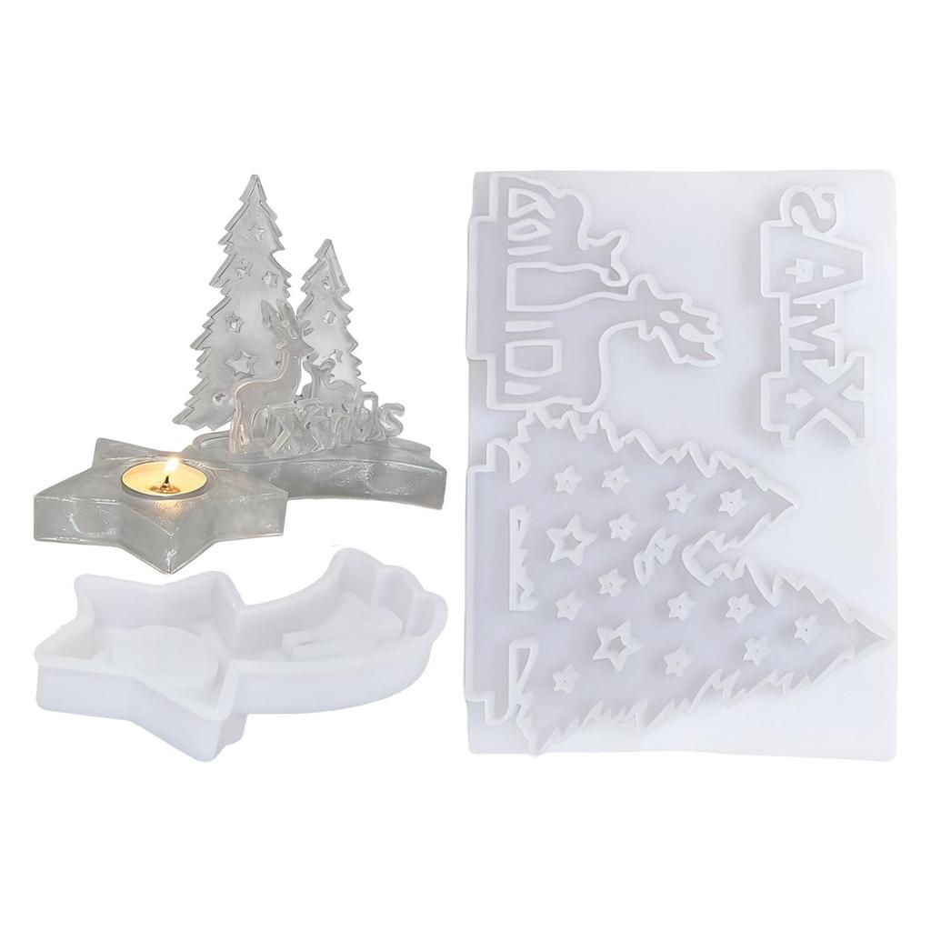Christmas Tail Star Candlestick Mold Christmas Tree Elk Winter Scene Casting Moulds Diy Christmas Tea Light Candle Holder Mold