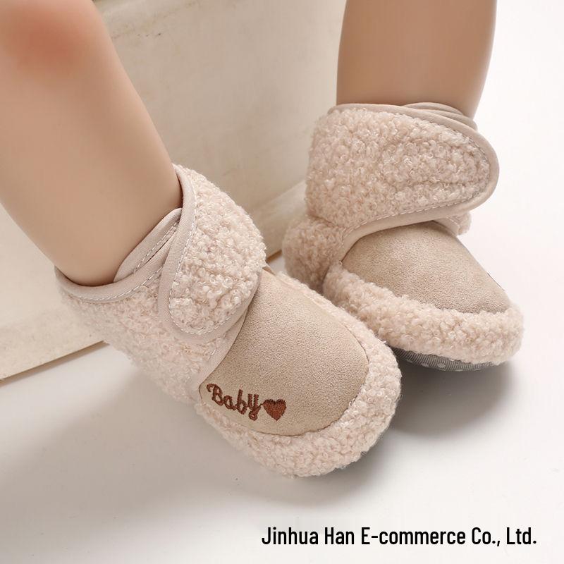 

Детские хлопковые зимние ботинки на липучке: Мягкая подошва, теплая флисовая подкладка, защита от падений, для малышей 0-1 года Length 12cm (5-8 months)