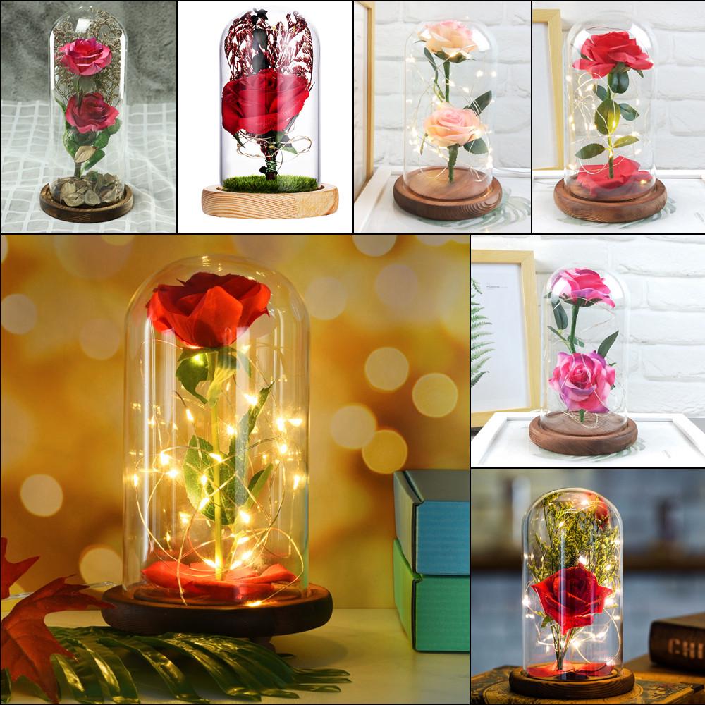 Miniature Lighted Roses Buy Romantic Immortal Flower Micro Landscape Rose Simulation Glass ...