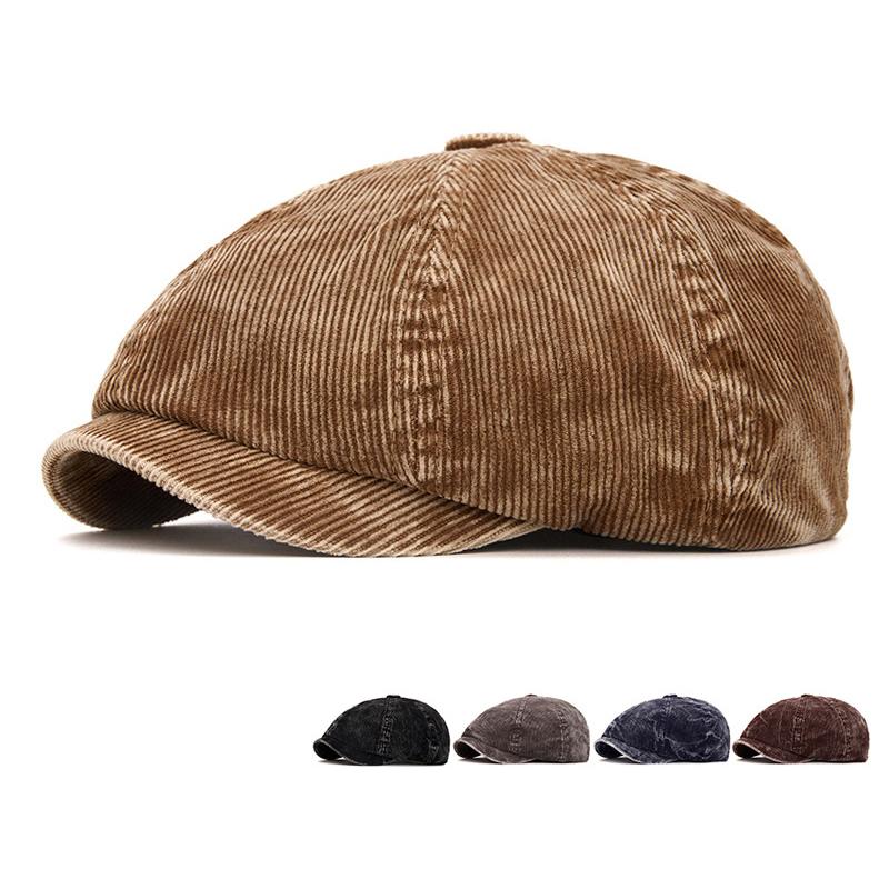 Britse Corduroy Achtkantige Pet Herfst Winter Heren Pet Warme Baret