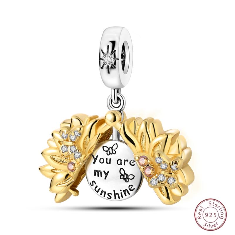 Copper Beaded Pendant Shiny Zirconia Sunflower Flower Original 3Mm Bracelet Women Fine Jewelry