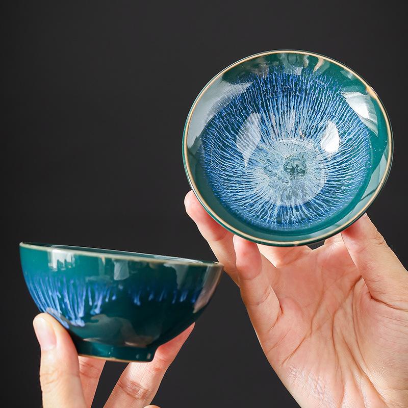 Kiln-changed tea cup 1 different color hat cup tea bowl tea cup set tea set Handmade kiln-changed tea cup