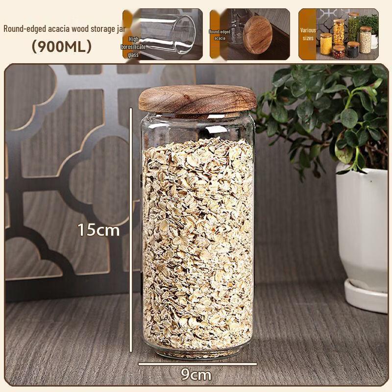 ZISIZ Acacia Wood Glass Storage Jars