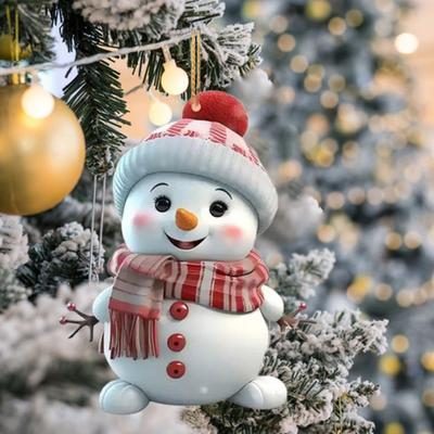 Wooden Christmas Snowman Ornaments Cartoon Snowman with Hat And Scarf Christmas Tree Ornament for Winter Farmhouse Holiday Party Decor