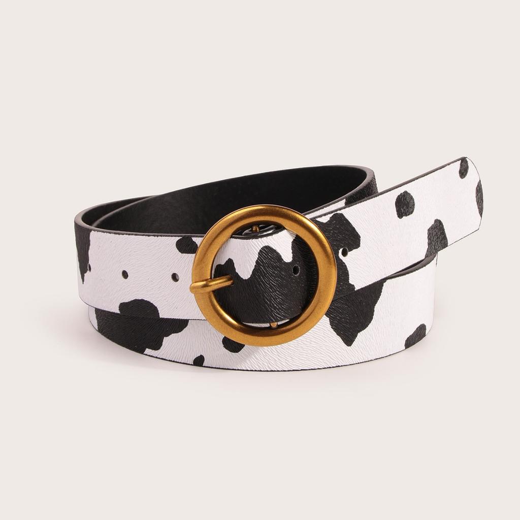 New Animal Pattern Belt Simple Decorative Cow Pattern Retro Women Round Pin Buckle Casual Jeans Belt