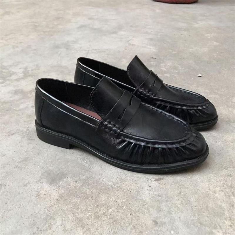 Französische Retro-Flats aus reinem, handgefertigtem Kalbsleder, Le Fu Damen-Gummisohle, einstufig bequem und lässig singl