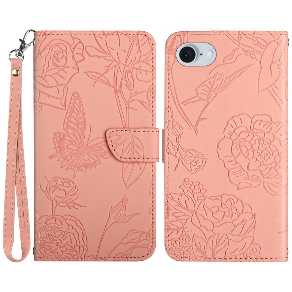 HT03 For iPhone 16e Leather Case Imprinted Phone Cover with Strap