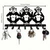 1 PC Charming Three Monkeys Metal Wall Art With Key Hooks - Effortless Installation, Perfect For Hanging Jackets, Hats