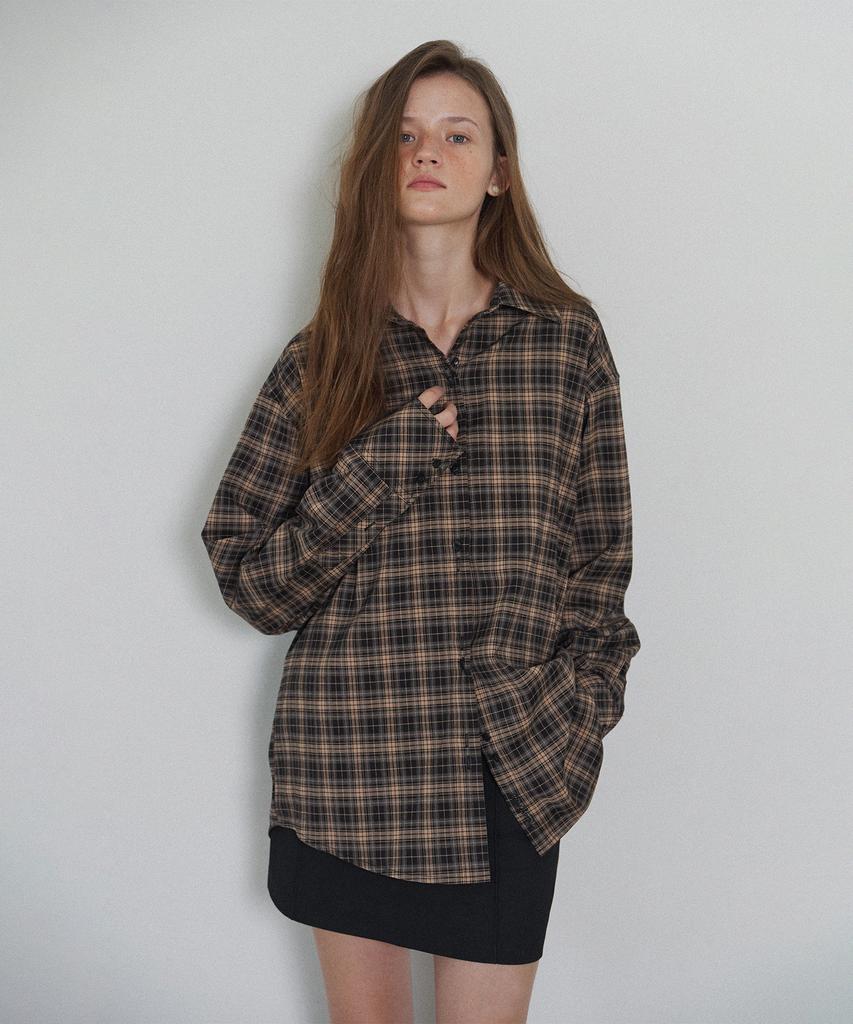 Hauseuobeupondeu Plaid Check Cross Button Shirt_Pink Black