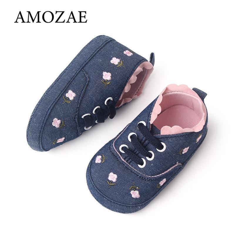 Baby Lauflernschuhe Weiß Rosa Floral Bestickt Weiche Sohle Rutschfest Prewalker Kleinkind Leinwand Sneaker