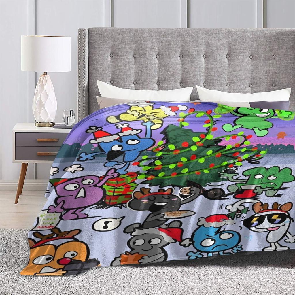 BFDI Inanimate Insanity Alle Charaktere Flanelldecke Warme Bettwäsche Überwürfe für Sofa Sessel Reise Ästhetische Tagesdecke