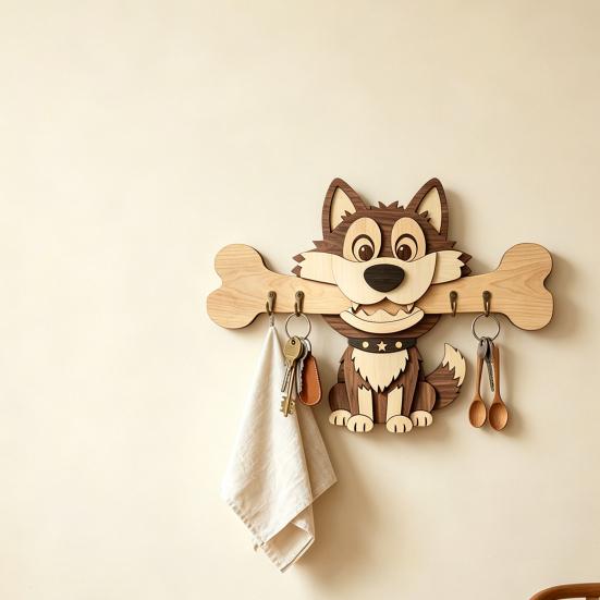 Colgador de llaves, Montado en la pared, Diseño sin perforaciones, con Gancho de almacenamiento con forma de perro de dibujos animados, Portallaves resistente, a prueba de humedad, que ahorra espacio, para el hogar, la cocina