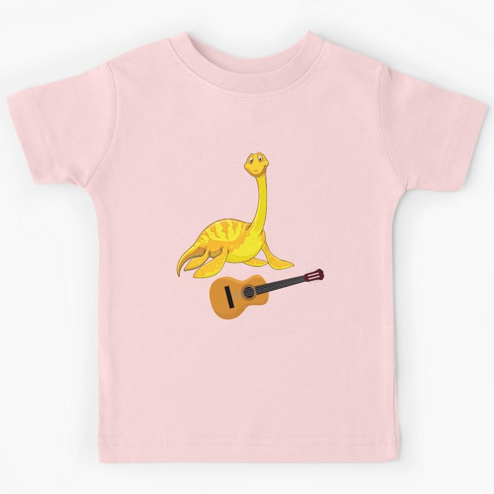 Dinosaur Playing Guitar ,Funny Good Dinosaur Guitar Lovers Yellow Cute Dinosaur Art Kids T-Shirt 120