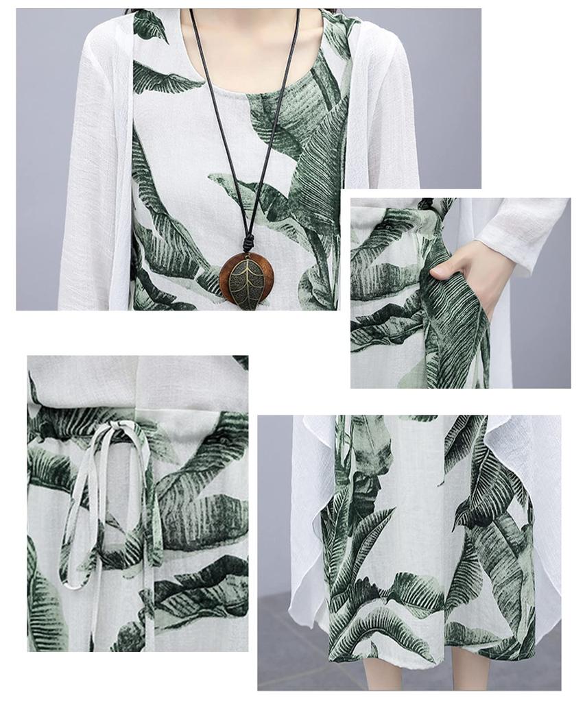 Floral Print Dress Set for Cool and this dress features and and and perfect for office and casual It also includes a lightweight cardigan in white and