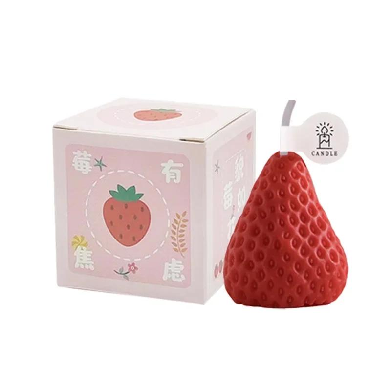 

Christmas Lovely Red Strawberry Aromatherapy Candle Girls Bedroom Room Tabletop Fruit Scented Decoration Wedding Souvenirs Gift