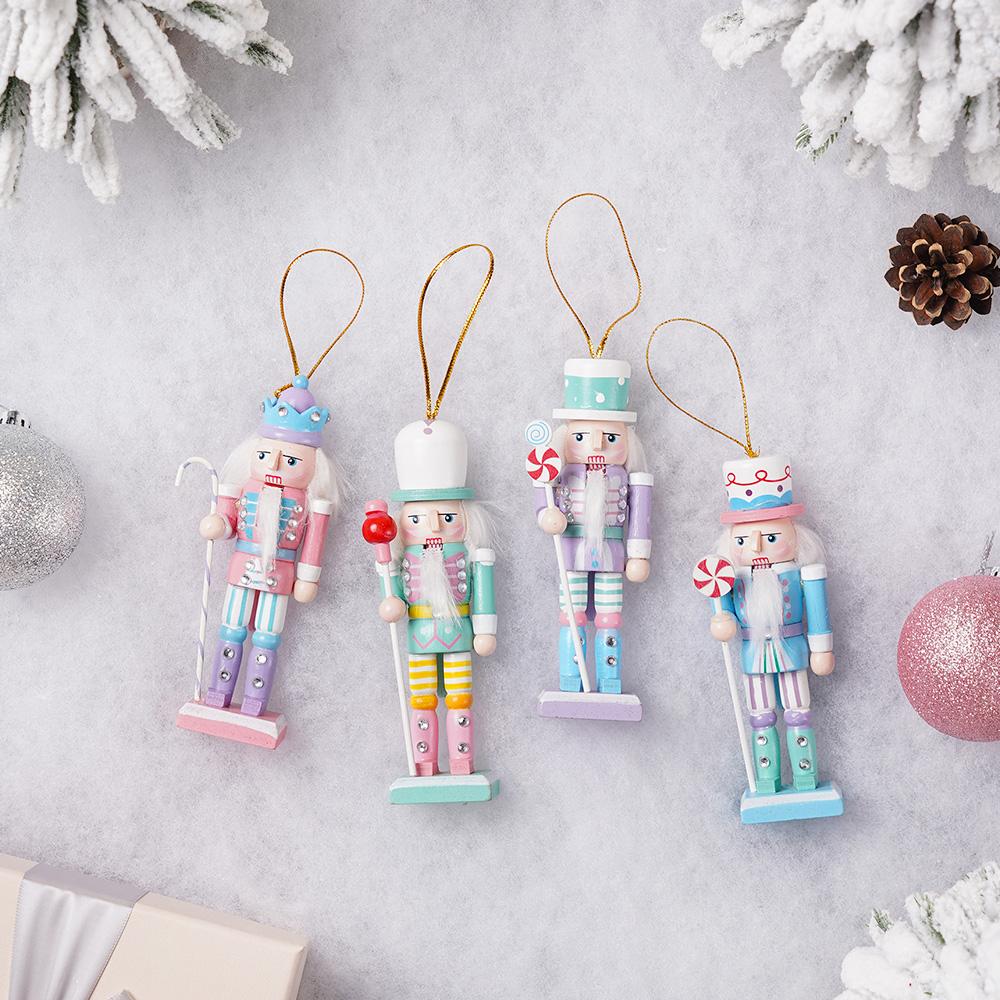 

4Pcs Macaron Nutcracker pendant Painted Candy Puppet Wooden Christmas Ornaments Holiday Party Home Decor Gift Xmas tree pendant