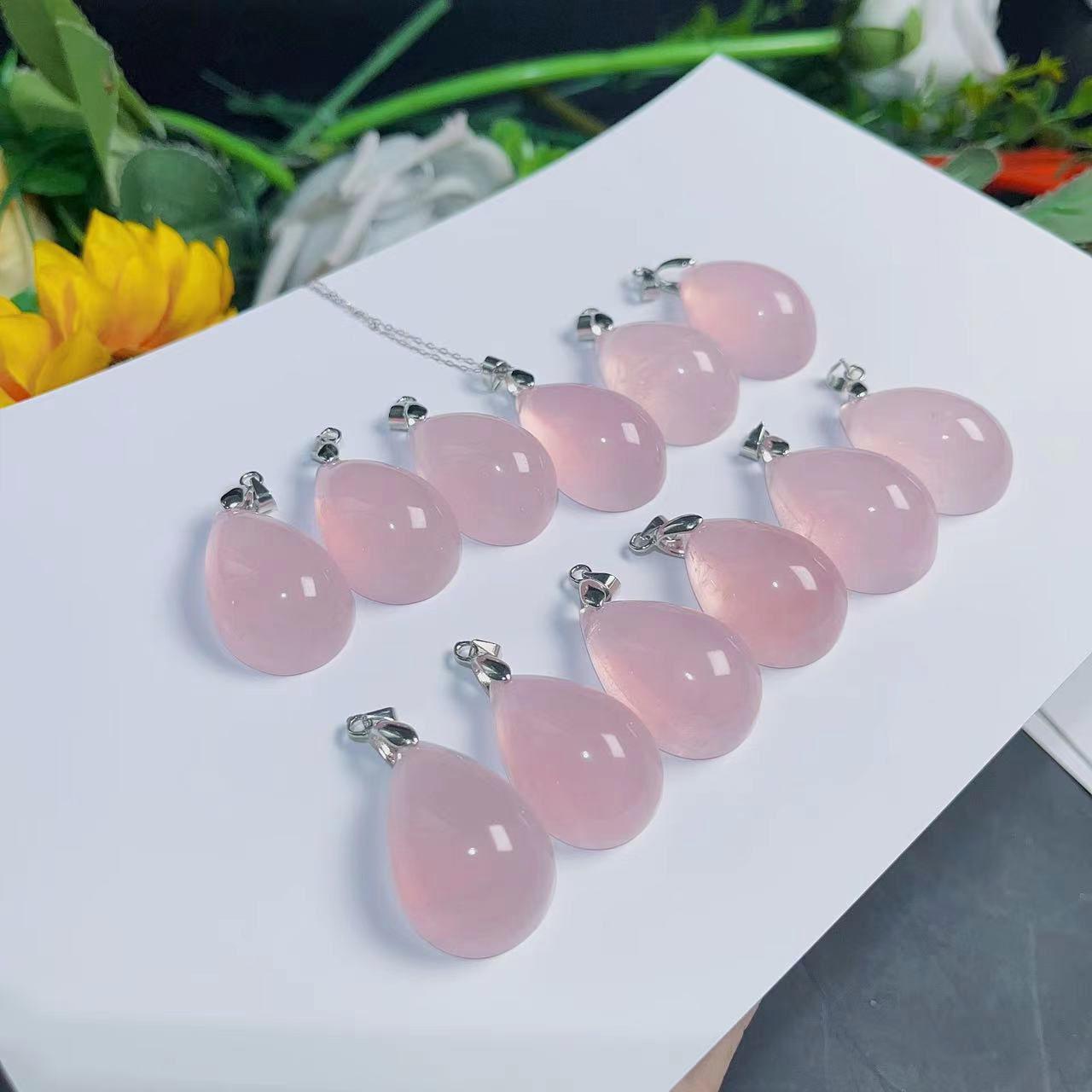Natural High Quality Crystal Pendant Rose Quartz Waterdrop Shape Pendant for Gift _XCG One Size