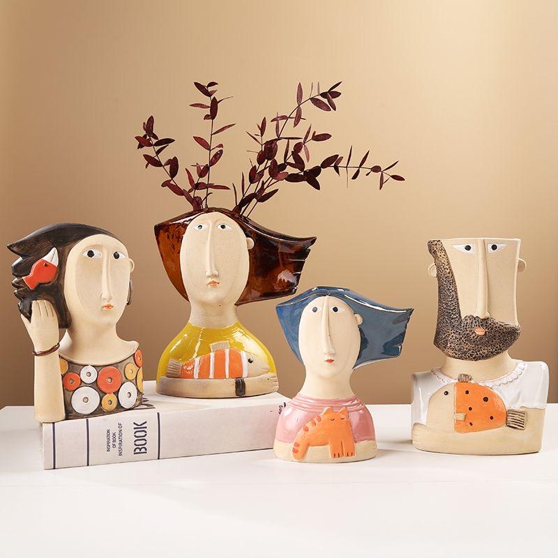 Colorful Abstract Ceramic Vase with Human Face – Creative Art Sculpture for Home Decor