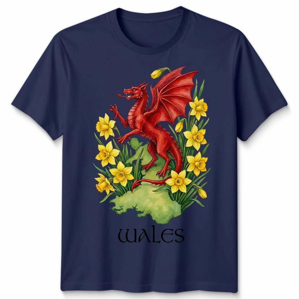 St Davids Day Welsh Flag Dragon Daffodil Wales Festival T Shirt Unisexs Kids Unisex