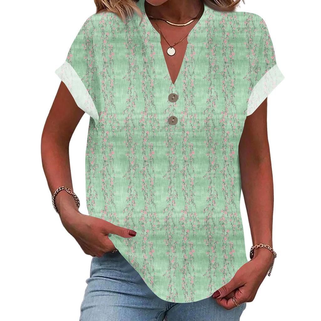 Linen Tops For Women Summer V Neck Short Sleeve Length Sleeve Womens Tops Casual Loose Fit Blouses