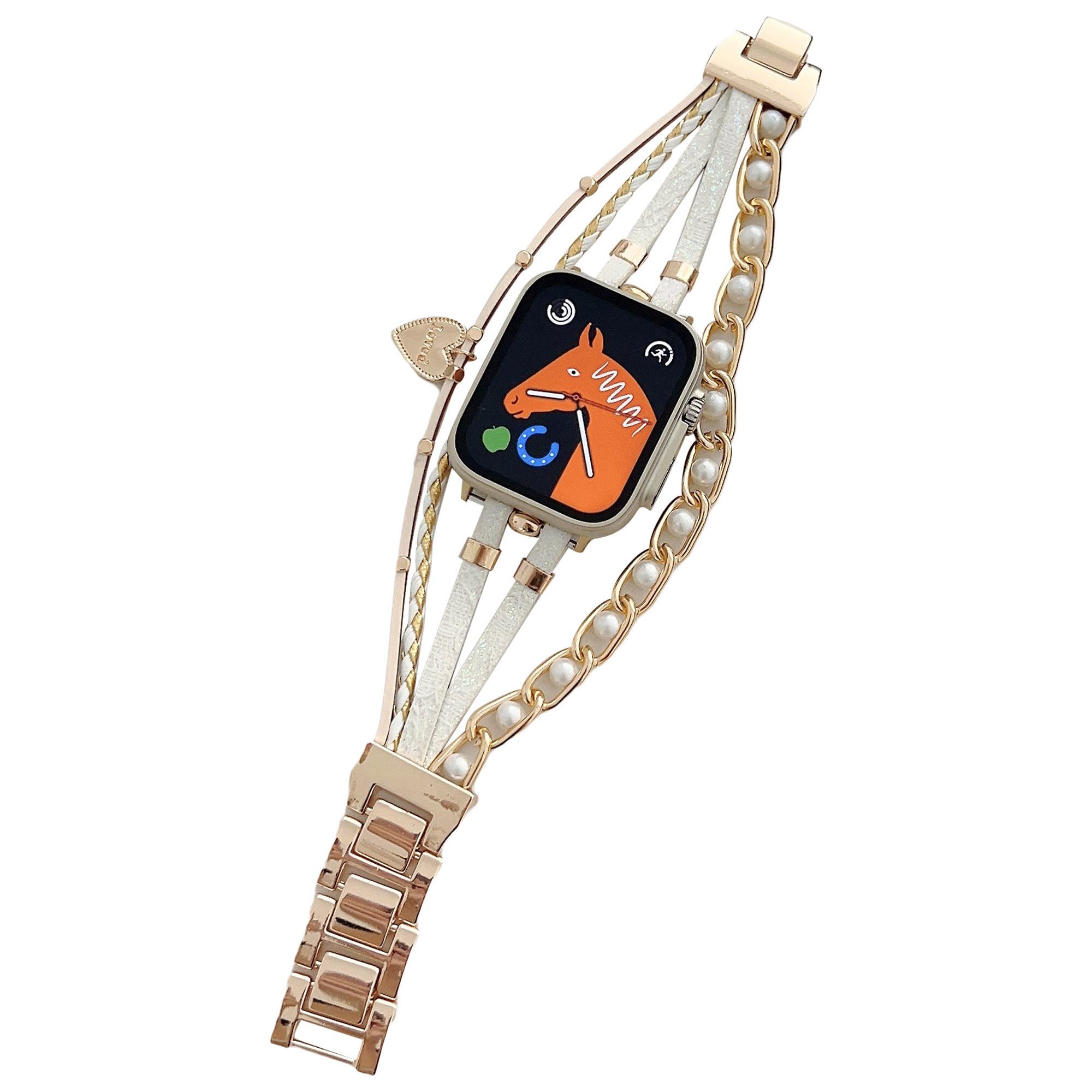 

Ремінець для Apple Watch Series 10 42мм/9 8 7 41мм/SE (2023) SE (2022) SE 6 5 4 40мм/3 2 1 38мм Металевий Шкіряний Ремінець Браслет з Підвіскою-Серцем Gold