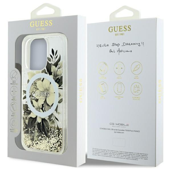 Guess Guhmp16Llfmwte Iphone 16 Pro6.3 Beige/Beige Hardcase Liquid Glitter Flower Magsafe