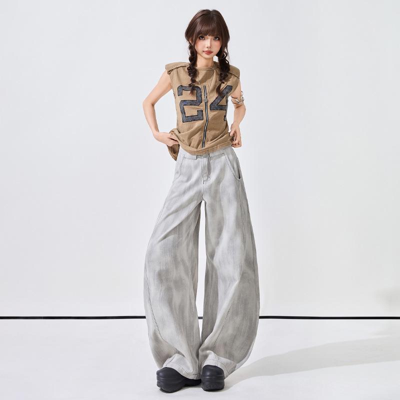 

Women s Grey Cloud Dye Wide Leg Jeans - Spring Soft Drape Design XL