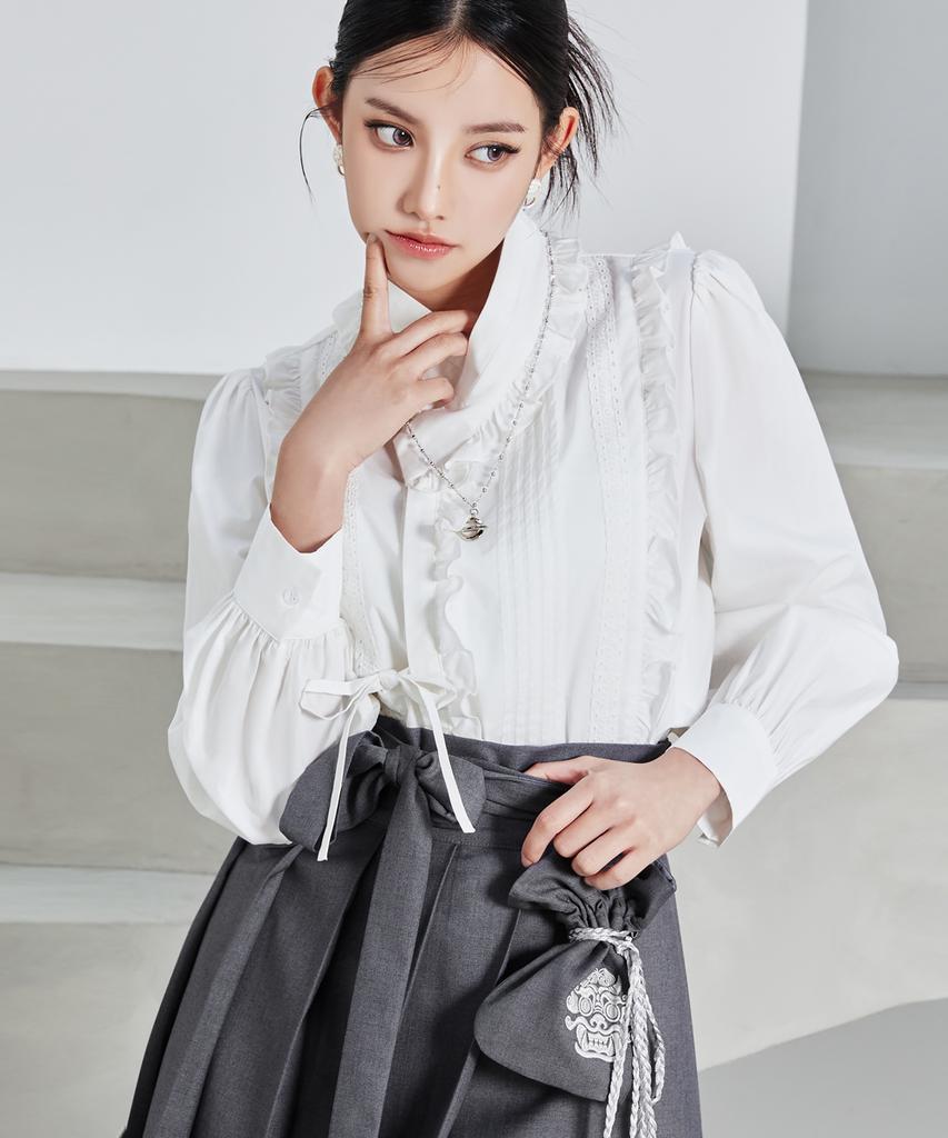 TM3 Baekhwa Lace Hanbok Long Sleeve Shirt White