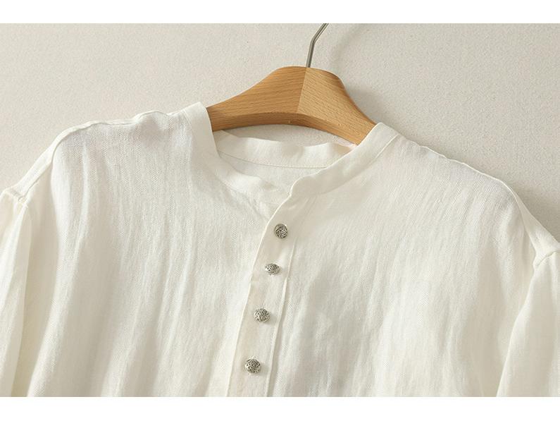Retro Silver Buckle Zen Style White Linen Sun Protection Jacket