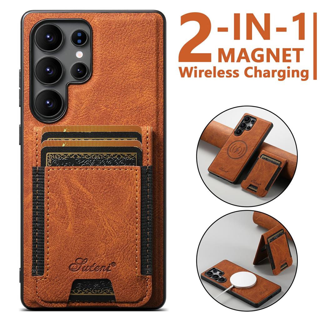 SUTENI H17 For Samsung Galaxy S25 Ultra Magnetic Case Card Slots Leather + TPU Kickstand Phone Cover