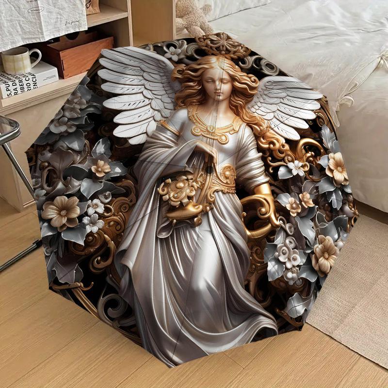 Beautiful Angel Pattern Folding Umbrella Fashion Auto-Open 8 Iron Ribs Plastic Handle Foldable Sunshade Perfect Christmas Gifts