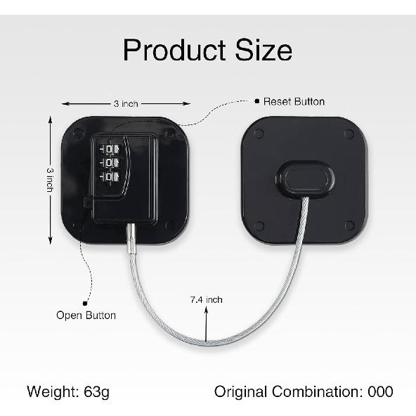Combination Refrigerator Lock - Resettable Code Fridge Lock for Kids, Adults, Heavy Duty Child Safety Locks for French Door Fridge, Freezer, Cabinet,