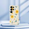 For Samsung Galaxy S25 Ultra Case Yellow Floral and Leaves Pattern Printing Straight Edge TPU Phone Back Cover