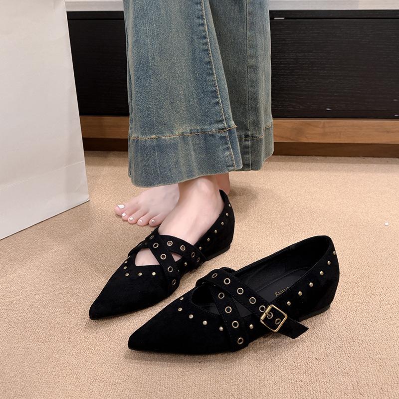 Elegant Women Flat Shoes Fashion Shallow Pointed Toe Mary Jane Shoes 2026 Spring Autumn Ladies Buckle Strap Commute Footwear
