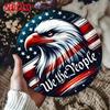 Vintage 2D Aluminum Sign Patriotic Round Wreath for Wall Home Decor Foil Engraved Metal Art