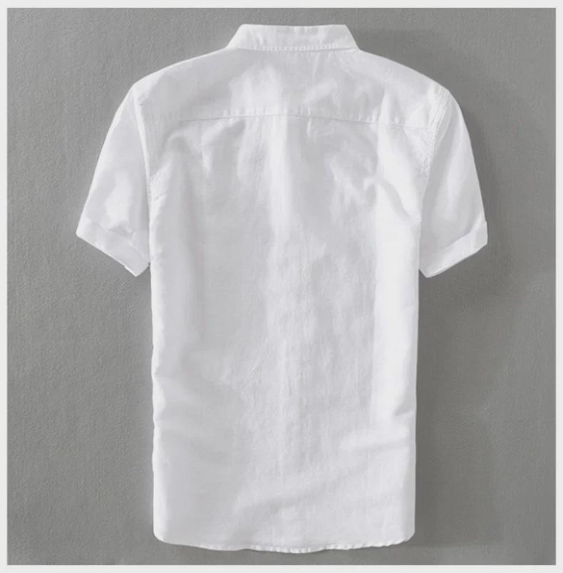 Men's Short Sleeve Slim Fit Breathable Cotton Linen Shirt