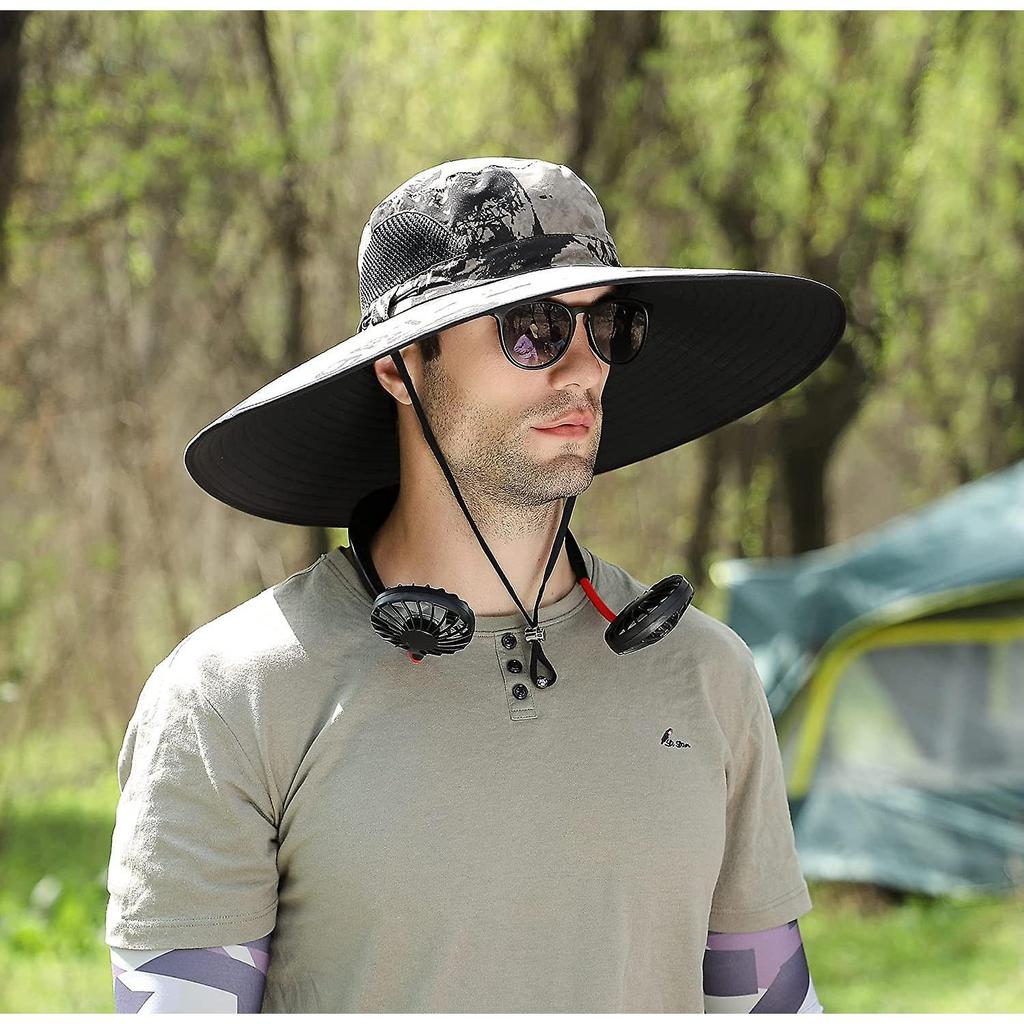 Men Wide Brim Sun Hats Upf50+ Waterproof Breathable Bucket Hat For Fishing, Hiking, Camping