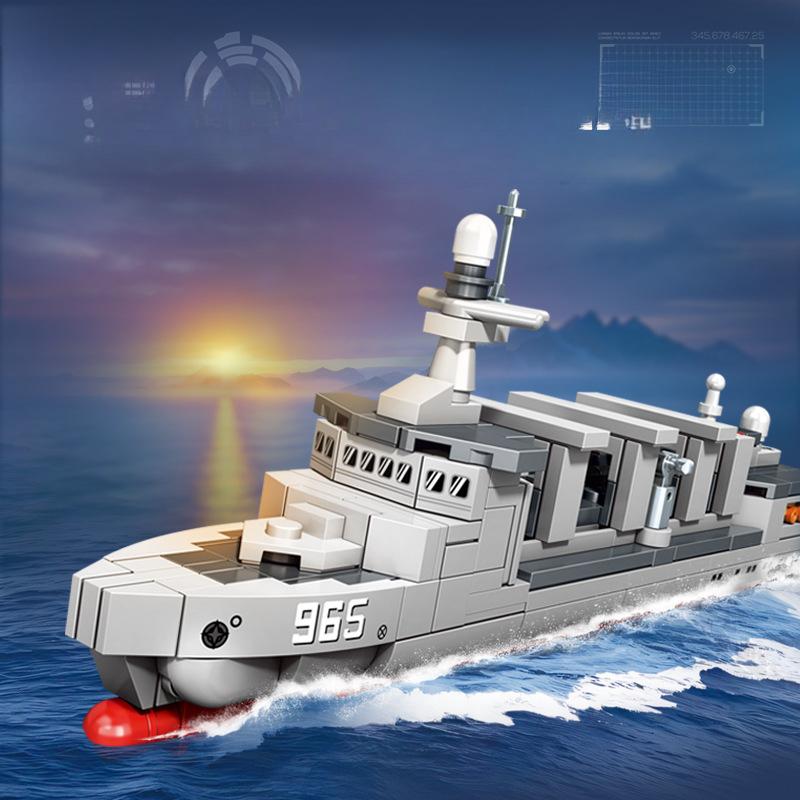 825pcs 4 In 1Military Series Chinese Navy 076 Amphibious Assault Ship Children's Building Block Toys No Box