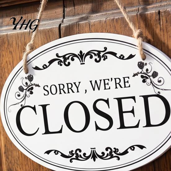 Rustic Hanging Business Sign Wooden Open Closed Sign, Double-Sided Door with Vintage Reversible Office Frame, Waterproof Storefront Indicator,