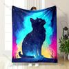 Multiple Sizes Silhouette of Cat Under Stars Print Blanket Warm Soft Suitable for All Seasons for Home Travel Camping Picnics RV