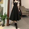 Robe ajustée grande taille style rétro français à col poupée avec jupe patchwork