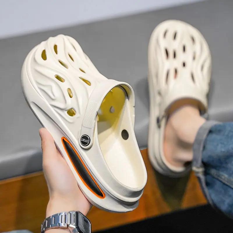 

Модные шлепанцы на платформе с отверстиями, мужские тапочки, мягкие сабо, оригинальный стиль 2025, Эва, для взрослых, Y2k, маскулино, летняя распродажа, шлепки, повседневная мужская обувь 45