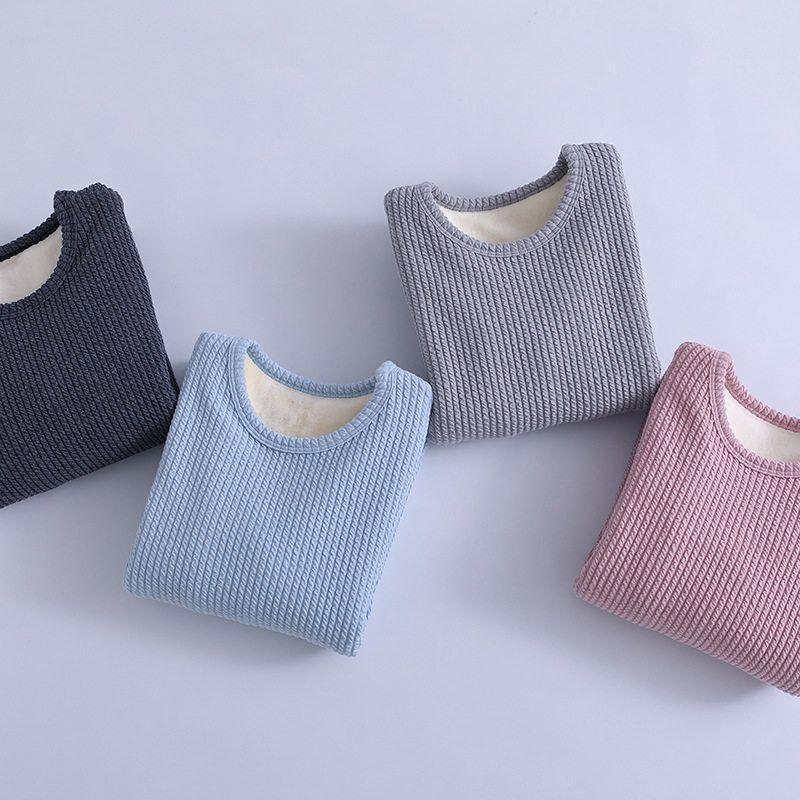 Kids' Sweater Fall and Winter Fleece-lined Thickened Bamaqin Boys Girl Base Tops Thermal Clothes Baby Bottoming Shirt