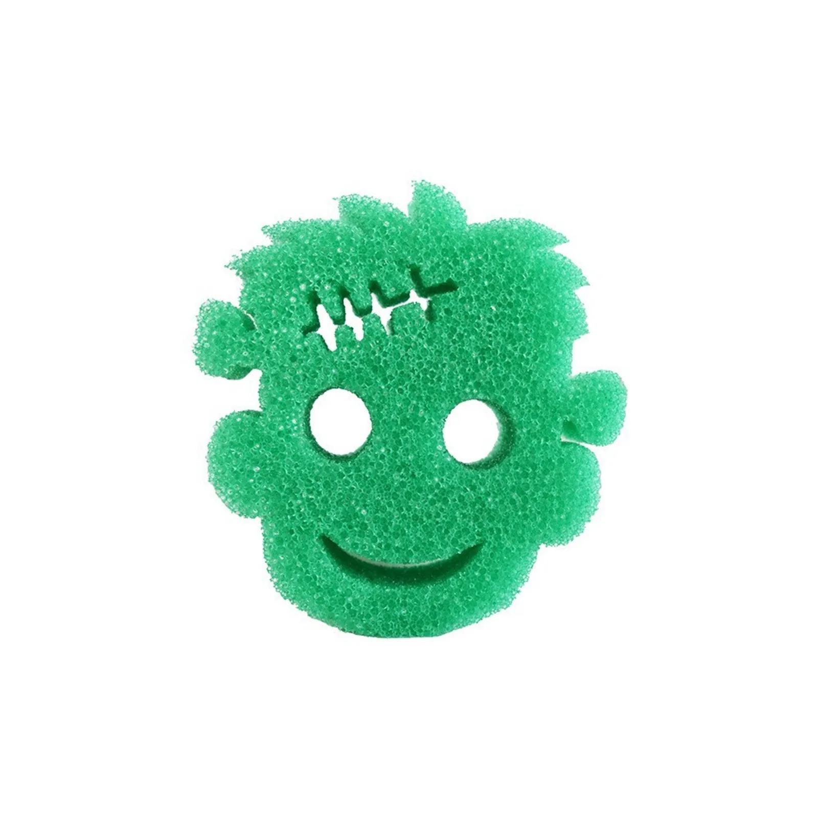 Хэллоуин Улыбающееся лицо Магическая чистящая салфетка Губка с термоиндикатором, Мочалка для мытья посуды и кастрюль, Чистящая губка